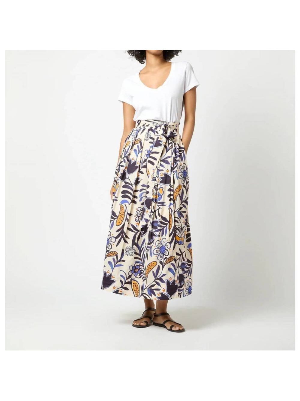 Ann Mashburn Pleared Wrap Midi Floral Print Skirt size medium